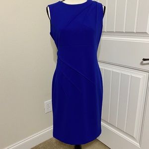 Calvin Klein work dress, bright blue with placed pleats, size 10